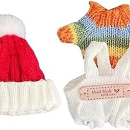 CALANDIS™ Doll Sweater Clothes Set Dress up Clothing Hat Doll Clothes for Pendant Doll colorful strip set-image-26