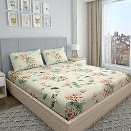 300 Tc Cotton Feel King Size Flat Floral Bedsheet For Double Bed With 2 Pillow Covers 90X100 Inch (Orange Lily)-image-27