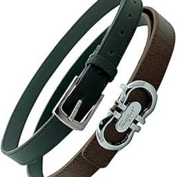 Women’s Soft PU Leather Belt for Jeans, Dresses, Casual & Formal Outfits, Tank Tops, Tunics, Loose Shirts, Double-D Brown & Pin Buckle Black Pack of 2-image-96