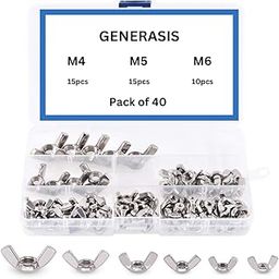 Generasis Wing Nut Assortment Kit - Multiple Sizes - Butterfly Wing Nuts Fastener - Stainless Steel - 3 Sizes Pack of 40 (M4 - M6 3 Sizes Mini Assortment Kit)-24