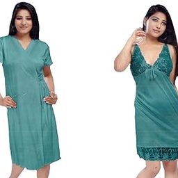Women Satin Babydoll & Overlap Daily Sleepwear Set (1193) Rama Green-image-47