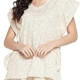 Women's Cotton Pretty Florals Kaftan Top & Short Set in Beige-image-22