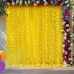 Traditional Backdrop Decoration Fabric | Yellow Net Curtain | Decoration Cloth for Wedding, Birthday, Party Decor | 2 Pcs-11