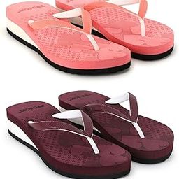Women Pack Of 2 Combo Stylish Extra Comfort Lightweight Used Flip Flops (Beige, Maroon, 7)-image-95