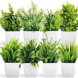 Dekorly Artificial Potted Plants, 8 Pack Artificial Plastic Eucalyptus Plants Small Indoor Potted Houseplants, Small Faux Plants for Home Decor Bathroom Office Farmhouse (Set 0F 8)-image-10