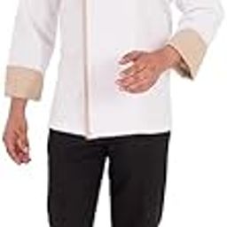 Men's Professional Chef Coat, WHITE, Mandarin Collar, Long Sleeve, Button Front, Regular Fit (IN, Alpha, 2XL, WHITE AND VAG)-image-7