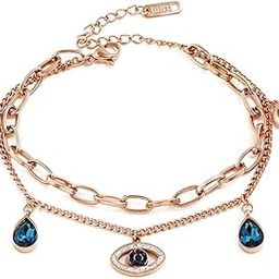 Stainless Steel Evil Eye Multilayered Rose Gold Chain Bracelet for Girls & Women- No Rust Evil Eye Bracelet-image-1