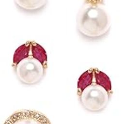 Women's Base Metal Cubic Zirconia Diamonds & Pearls Gold, Pink Contemporary Stud Earrings for Women-ZPFK9745, Combo of 3,-27