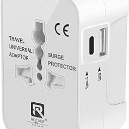 Rocker R-A2 Universal Travel Adapter, All-in-One Worldwide Power Adapter with USB Ports and Multi-Type Power Outlets, Voltage 100-250V, Built-in Safety Features, Compact & Portable for Travel (White)-43