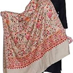 Women's Kashmiri Wool Blended Shawl Embroidered by Kashmiri Artisans, (Large Size - 40 x 80 Inches)-image-17
