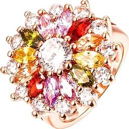 Rings for Women Multicolor Floral Ring Sparkling Glamourously Swiss Zircon Multi Color Rose Gold Plated Adjustable Ring for Women and Girls.-image-3