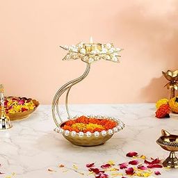 Amazon Brand - Solimo Gold Polished Lotus and Pearl Metallic Tealight Candle Holder - Urli Bowl | for Floating Flowers & Tealights | for Diwali, Weddings and Family Celebrations | Gold Finish-image-89