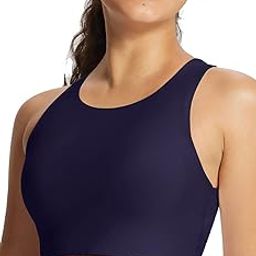 Women's Swim Bra Modest High Neck Bikini Tops Quick Dry UPF 50+Bathing Suit Sports Workout Removable Padded-image-32