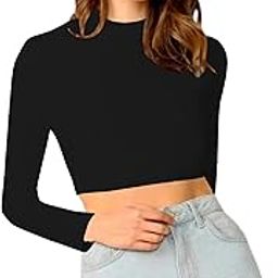 Women's Round High Neck Full Sleeves Stylish Crop Top Polyester Blend Tshirt (16" Inches)-image-65