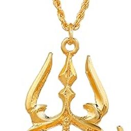 Gold Plated Loard Shiv/Mahadev/Shiv/Mahakal Trishul Locket with Heavy Chain Religious Pendant Necklace Spiritual Jewellery for Men/Women-picture-5