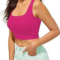 Women's Lycra Stretchable Sleeveless with Square Neck Basic Solid Regular Fit Latest Crop Top/Camisole for Women L378-picture-5