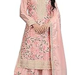 Women's Light Pink Chinon Stitched Top with Bottom and Dupatta Full Sleeve Embroidered Kurta Palazzo Set (ME-1264-picture-33