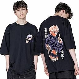 Cottton Hand Jujutsu Anime Black 3/4 Sleeve Oversized T Shirt for Men Size-image-23