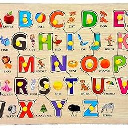 Wooden Kids Alphabet Board Puzzle with 26 Letters A to Z, 26 Objects with Knobs, Educational & Learning Board, Montessori and Pre School-20