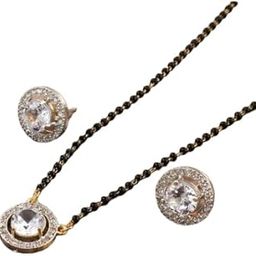 Elegant AD Three Round Turquoise Mangalsutra Necklace | Traditional Indian Jewelry for Women | Antique Design with American Diamond Accents | Perfect for Weddings & Special Occasions-image-63