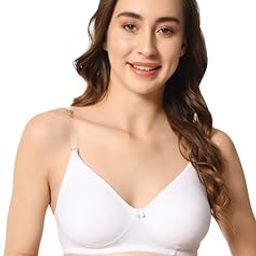 Makazio Women's Wide Strap Bra - Soft Hosiery Cotton Non-Padded | Wireless, Seamless Full Coverage T-Shirt Bra-image-70
