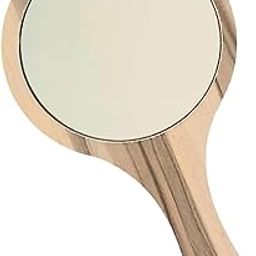 Round Portable Wooden Handeheld Mirror for Shaving and for Makeup (24cm x14cm) Used at Home and Salons-52