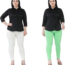 Premium Cotton Body Hugging Ankle Length Legging for Women, Soft and Comfortable Fabric with Elastic Closure, Free Size - Pack of 2pc (Fit Upto 25 to 32 Waist)- Yellow, Green-image-65