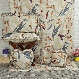 Luxurious Glace Cotton Home Bedding Set | 6 Piece with Frilly Pillowcases and Filled/Frilly Cushions | 6 Piece Bedsheet Set | Complete Bedding Sets-image-75