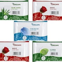 Origami Wet Wipes/Wet Tissue/Wet Facial Tissue - 15 x 20 cm - 25 Pulls Per Pack - Pack of 5-125 Wipes - Assorted Fragrances-image-46
