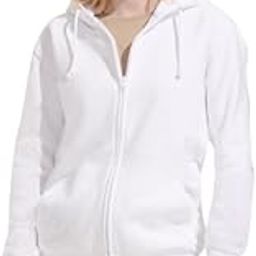 Women's Regular Fit Hooded Neck Cotton Fleece Full Zipped Sweatshirt Hoodie White-image-78