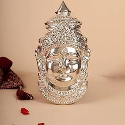 eVasavamba German Silver Devi Face Mukhota for Varalakshmi Vratham | Traditional Lakshmi/Gowri Face for Pooja & Festival Use | 4 Sizes + Free Decorative Item (~70g, H: 6", W: 3.5" - 1 Pc)-image-68