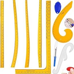 Artonezt Tailoring Stitching Yellow Fashion Designing Scale Kit Sewing Pattern Making Ruler Set Tools and Accessories Tailor Armhole Curve Ruler, Dressmaker Yardstick Tools Set of 9-13