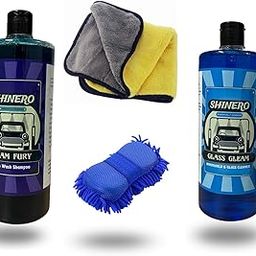 Shinero® Exterior Gleam Care Kit (Set of 5) | 1L Foam Fury Shampoo, 800 GSM Microfiber, Microfiber Sponge, Windscreen Cleaner, Squeegee-image-37