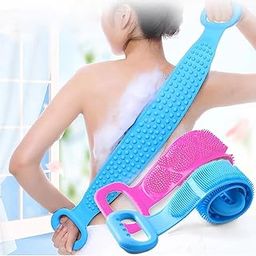 Silicone Body Back Scrubber - Blue Double Side Bathing Brush for Skin Deep Cleaning Massage | Dead Skin Removal Exfoliating Belt for Shower| Back Body Scruber-Multicolour-image-26