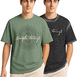 Trendy Half Sleeve Oversized Cotton Blend Crew Neck Tshirt for Men - Pack of 2-image-89