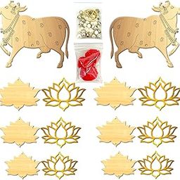 PD Craftozone Pichwai Painting Pine MDF Cutouts,Art and Craft kit for Adults,Lotus Cutouts, MDF Cutouts for Art and Craft.Diwali Decor,Wall Hanging Decor (with Golden Lotus),Engineered Wood-image-5