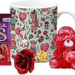 Handicraft Bazarr Valentine Gift Combo for Girlfriend Romantic Gifts - Medium Teddy Bear, Artificial Red Rose with Chocolate Ceramic Coffee MugCombo-image-38