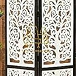 CRAFT HOMEDECOR Wooden Partition for Living Room,2 Panel Room Divider,Partition Wall Divider,Wooden Screen Separator, Wall Panel Divider for Hall | Office|Puja Room | Restaurant (Black & White)-image-35