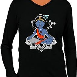 Pooplu Women's Regular Fit Krishna Yoga Cotton Graphic Printed V Neck Full Sleeves Multicolour Yoga Tshirt. Yoga, Gym, Exercise, Fitness, Symbol Pootlu Tshirts-image-77