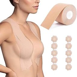 Piercell Boob Tape Cotton Premium Body Tape Boob Tape,Boobytape for Breast Lift,Suitable for A-E,Breast Tape Lifting Large Breast Lift Tape For Backless And Strapless Outfits with 10 Nipple Pasties-image-3