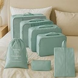 EasyGoods's Polyester Nylon Travel Organizer 7 in 1 Set – Packing Cubes with Makeup and Laundry Bags, Korean Blue-image-46