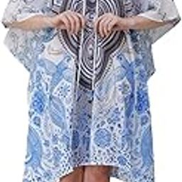 White Parrot V Neck Digital Printed | Georgette Kaftan | Vacation Wear | Beach Wear | Coverups | Kaftan Dress | for Women | Free Size [M-3XL]-image-52