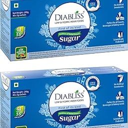 DiaBliss Herbal Cane Sugar with Low Glycemic Index (GI) - 40 x 5 Grams Sachet Box - Pack of 2-21