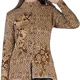 lady willington Women Woolen Band Neck Self Design Cardigan Heavy Rainbow Fabric Winter Wear Pure Wool Cardigan for Women Free Size Long Cotty Fully Warm Cardigans with Side Pockets (Dark Brown, XL)-picture-7