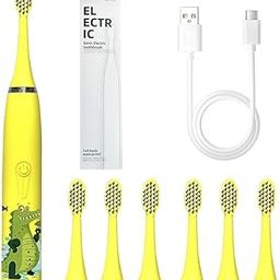 Bioline Kids Children Electric Automatic Toothbrush Kit With 6 Brushes, 4 Modes Of Cleaning Crocodile Green Cartoon Animals Tooth Cleaner Set Oral Care Electric Toothbrush tools For Age 3-15 Years-2