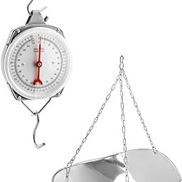 QWORK 110 lbs Large Display Spring Dial Weight Scale & Scale Scoop/Chain with Hanging Cradle, Steel Construction, for Shopping, Traveling, Kitchen, Silver-2