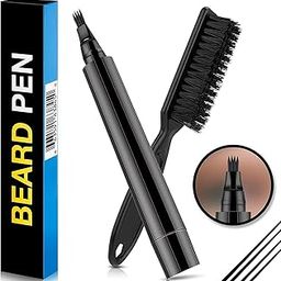 Beard Pencil Filler For Men Barber Styling Pen with Bristle Beard Brush Waterproof, Sweat Proof Natural Shaping Up for Men Beard, Moustache & Eyebrows - Black-picture-32