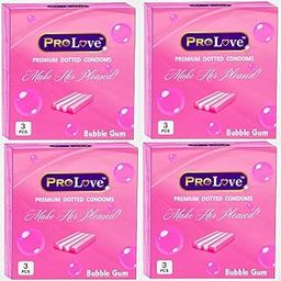 ProLove Premium Extra Dotted For Her Extra Stimulation, Lubricated Latex Condoms, Bubble Gum Flavour, 3 Pieces x Pack Of 4-image-89