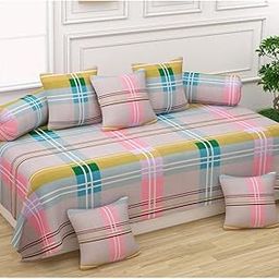 MORADO® 160 TC Glace Cotton 8 Piece Diwan Set Including 1 Bedsheet, 5 Cushion Covers and 2 Bolster Covers, Pink-image-115