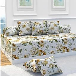 Diwan Set Covers 100% Pure Cotton 8 Pieces Designer Printed Standard Diwan Set (1 Single Bedsheet(60x90 Inch) 2 Bolster Covers(16x32Inch) 5 Cushion Covers(16x16 Inch) Rose Gold Diwan-image-93